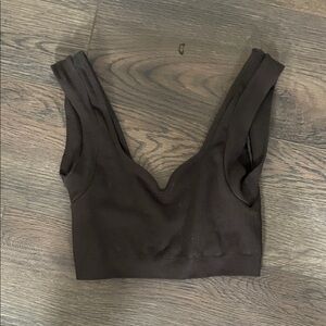 Prozis Ribbed V-Neck Crop Tank Top - Dark Brown